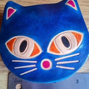Vintage Cat, Kitten Coin Purse, Blue, Tooled, See Description